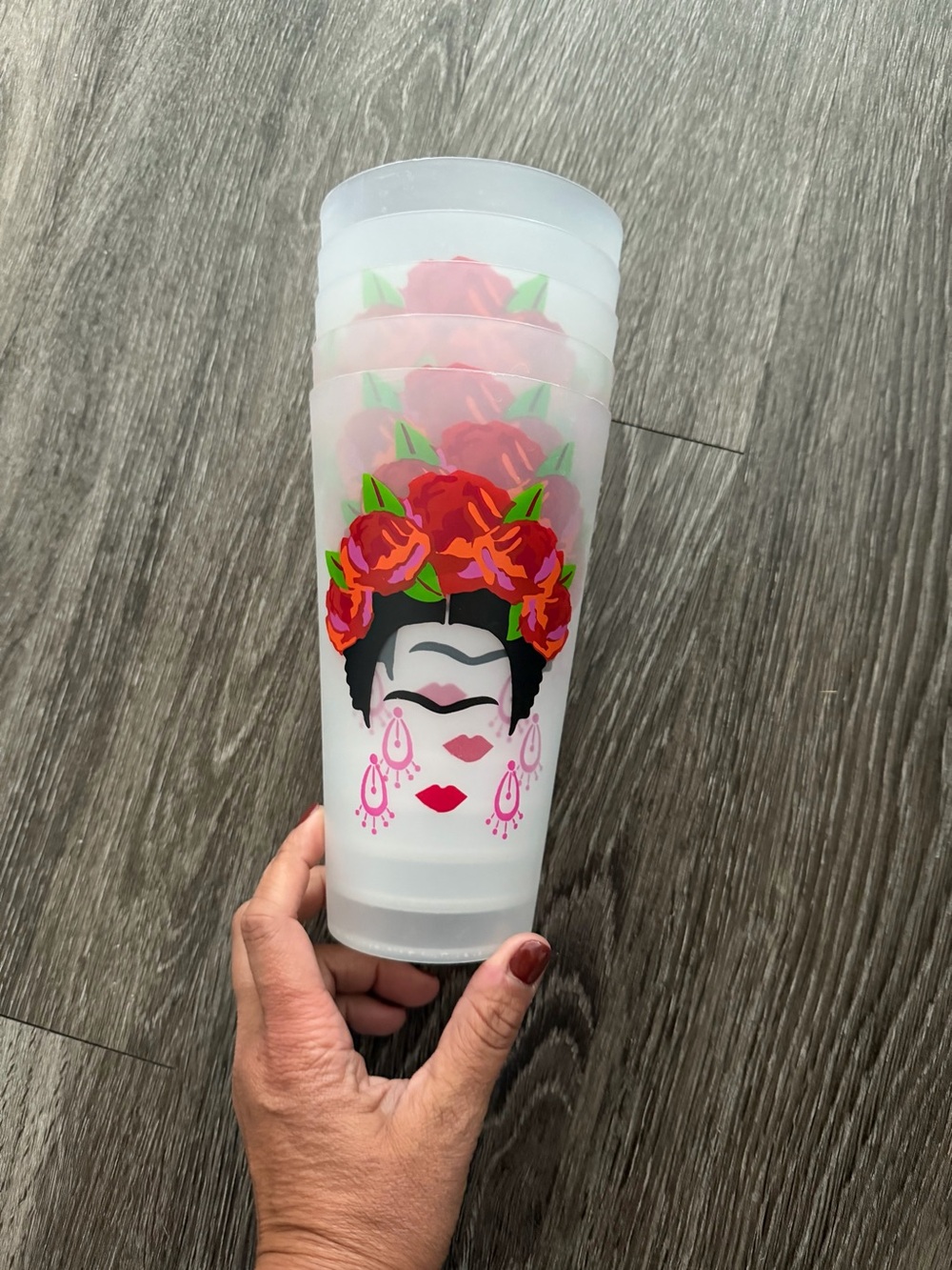 Frida Kahlo Floral Face Reusable Silicone Cup - White with Red Accents